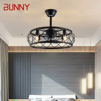 Вентилатор на тавана в американски стил Бъни Класическо черно ретро led лампа с дистанционно управление за дома, трапезария, спалня