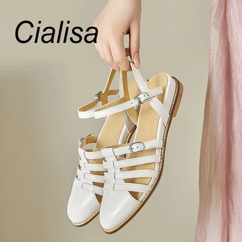 Cialisa / нови сандали; лятна дамски обувки; кафява рокля от естествена кожа, ръчна изработка на всеки ден; дамски сандали на ниско ток в римски стил; размери 40