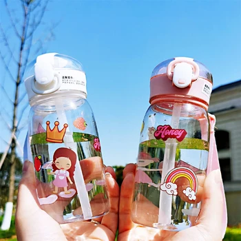 400/500 мл прозрачна пластмасова бутилка за вода, мультяшные трайни бутилки за вода за момичета, запечатани съдове за напитки, скъпа студентски подарък чаша