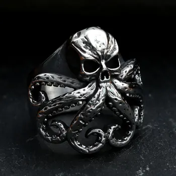 Мъжко черно байкерское пръстен с череп от неръждаема стомана, готически пръстен с череп 