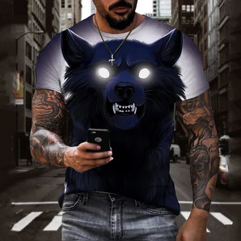 Лятна нова мъжка тениска с 3D животно вълк, модерен случайни тенденция, тениски с принтом личност, къс ръкав, хип-хоп, градинска облекло в стил харадзюку