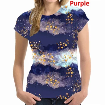 Дамски модни приталенная тениска с принтом звезди, летни ежедневни ризи с кръгло деколте и къс ръкав, потници