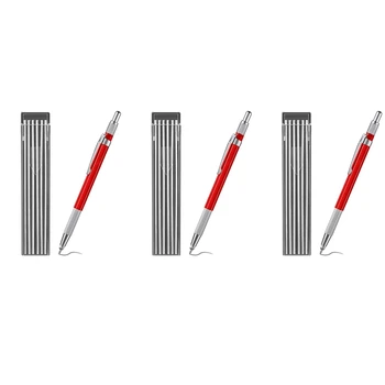 3X Молив за заваряване с 36 броя сребърни ивици за зареждане с гориво, метална маркер, механични, заваръчни моливи за тръби, производство, червен