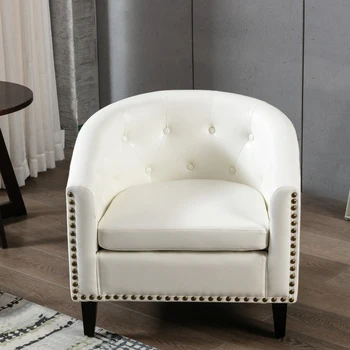 Стол за дневна, елегантен стол-бъчва с кичурите от изкуствена кожа, стол за баня, клуб, стол с нитове, със здрави крака, комплект от 1