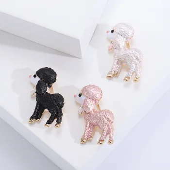 Дамски Модни черни, розови, бели брошки със сладък куче за жени, луксозни игли под формата на животните от сплав с жълто злато с камъни