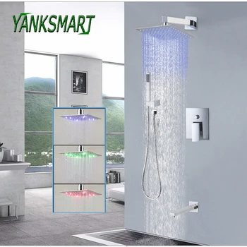 YANKSMART Хром скрит Смесител за баня с монтиране на стена, Набор от смесители за душ с дъждовна дюза 8 