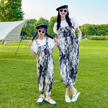 Летни дрехи в корейски стил ретро стил за момичета, Новост 2022 година, Гащеризон с къс ръкав за Малки момичета, 2 броя, Скъпа спортен костюм за Деца