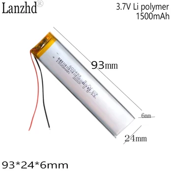 Полимерна батерия 3,7 В 602493 капацитет от 1500 mah, акумулаторна батерия с вграден led подсветка 93*24*6 мм