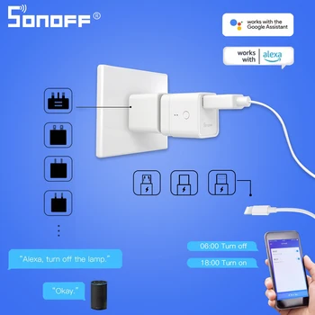 Itead SONOFF Micro 5V Безжичен USB smart-захранващ адаптер Wi-Fi Превключвател eWeLink Гласово дистанционно управление Подкрепа за синхронизиране на Google Home Алекса