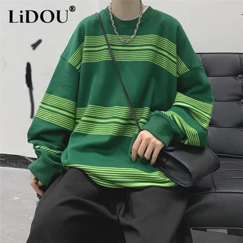 Пролетно-есенни шарени качулки Y2K Harajuku стил хип-хоп, мъжки ежедневни блузи Оверсайз, Свободен пуловер с дълъг ръкав, градинска облекло