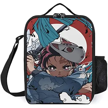 Чанта за обяд в стил аниме за момчета и момичета, мультяшная преносима изолирано чанта за обяд със странично джоб и регулируема пагон за пътуване