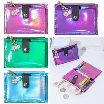Жена модерен кратък чантата си, цветен лазерен портфейл от изкуствена кожа Zero, портфейл, държач за кредитни карти, чанти