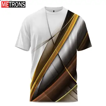 Лятна гореща разпродажба 2023, мъжка тениска с къс ръкав, Негабаритная тениска в ретро-цветна ивица с 3D Цифрово принтом и кръгло деколте, Мъжки Модерен Топ