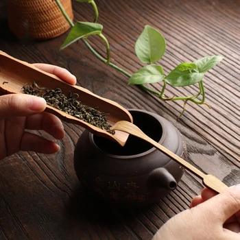2 бр./компл. Една чаена лъжичка от естествен бамбук, ръчно изработени, китайската чаена лъжичка за кухня, чай инструмент, преносима чаена лъжичка високо качество в ретро стил