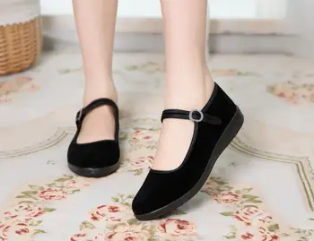 Тъканта, обувки Old Beijing, дамски обувки, черна и мека подметка, удобни обувки за работа в хотел, нескользящая обувки за танци