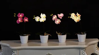 Безплатна доставка, дълго стъбло с височина 30 см, 3Led Цъфтят орхидеи, лампа с 2 батерии тип АА, 3 цъфтящи орхидеи с пъпки