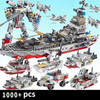 Модели на военни кораби, строителни блокове, дизайнерски комплект за момчета, военно-морски кораб, армията лодка, самолет, тухли, играчки за деца, подарък