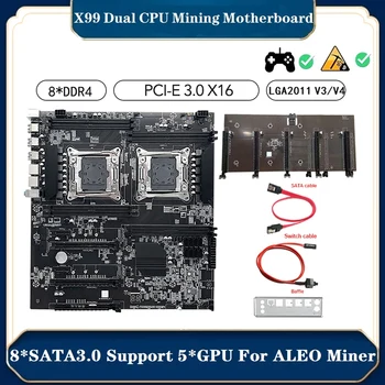 Дънна платка X99 Миньор + Стена + Кабел за превключване + кабел SATA Поддържа 5 GPU LGA2011 V3/V4 8XDDR4 Слот за оперативна памет PCIE 16X SATA3.0