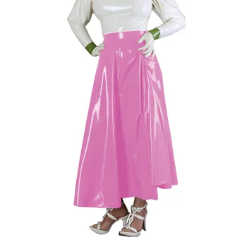 Плиссированная пищната пола, от изкуствена латекс, кожа, модни поли за партита с висока талия, поли-трапец от PVC с дължина до щиколоток, елегантна клубна дрехи по поръчка