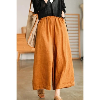 Обикновена свободни дамски панталони, летни модни панталони с дължина до глезена, дамски ленени широки панталони с девет точки, корейската мода, памук