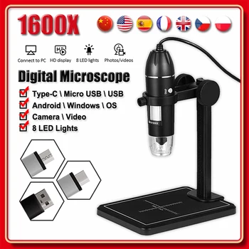 1600X Дигитален Микроскоп за Запояване USB Електронен Микроскоп за Ремонт на мобилни телефони Led Камера-Лупа с Отвличане на Стойка