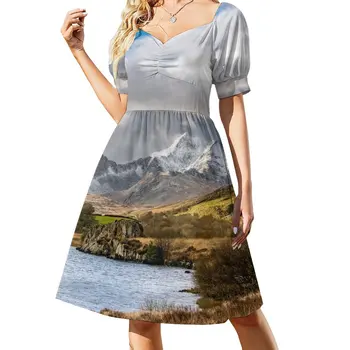 Нова рокля без ръкави с планински пейзаж Snowdonia, бандажное рокля, Рокля за момичета, дамски рокли