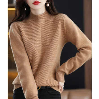 Нова есенно-зимния пуловер, дамски полупрозрачна поло, мек пуловер, пуловер с дълъг ръкав, на база нетната пуловер