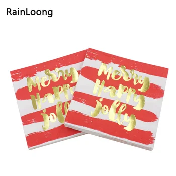 [RainLoong] 3 слоя 20-каратной Фолио Златна Кърпа За Напитки Весела Happy Jolly Хартиени Салфетки и Кърпички За Украса на Парти 25*25 cm