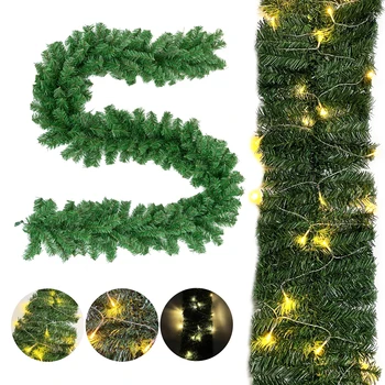 2.7 m/8,9 метра, изкуствена Коледна гирлянда, зелено празнична украса от PVC ПРЕМИУМ-клас, зелените от ратан, декор за сватбени партита