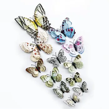 12шт двупластова 3D стикер с пеперуда на стената за домашен интериор САМ Пеперуди етикети на магнит за хладилник украса на стаята