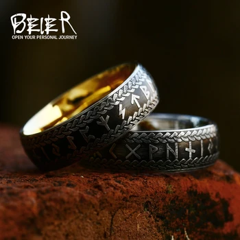 Бижута от неръждаема стомана BEIER в изчистен стил, цена на едро, пръстен с руной викинга, Мъжки Нова Марка, Уникален подарък за Влюбени BR-R219