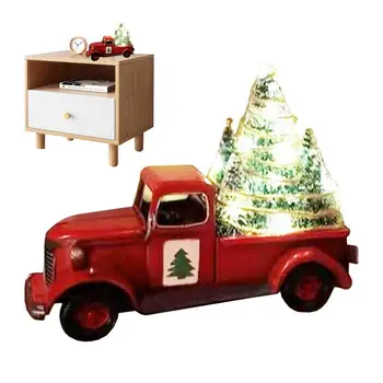 Коледен декор на червени ферма камион Коледен червен камион Занаятчийски червен пикап с коледни коледни елхи За празника декор за домашен плот