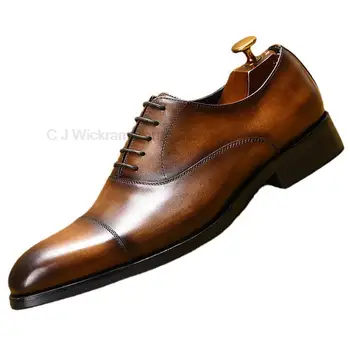 Черни, кафяви, мъжки oxfords от естествена телешка кожа, луксозни маркови бизнес офис модела обувки с перфорации тип 